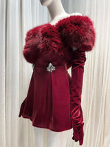 AINHOA RED VELVET MINI DRESS-Fashionslee