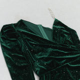 ANAT GREEN SINGLE SLEEVE VELVET DRESS-Fashionslee