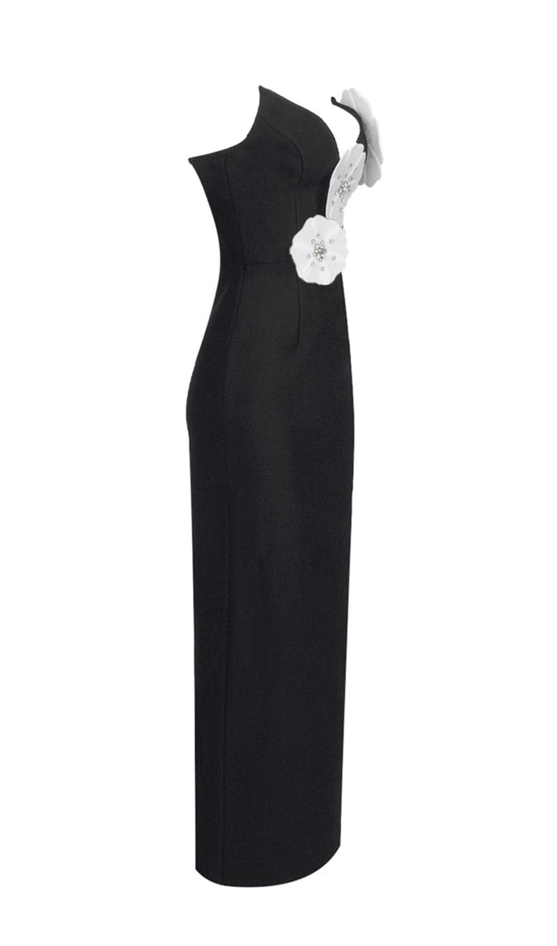 ARLAIS BLACK FLOWER BANDAGE MAXI DRESS-Fashionslee