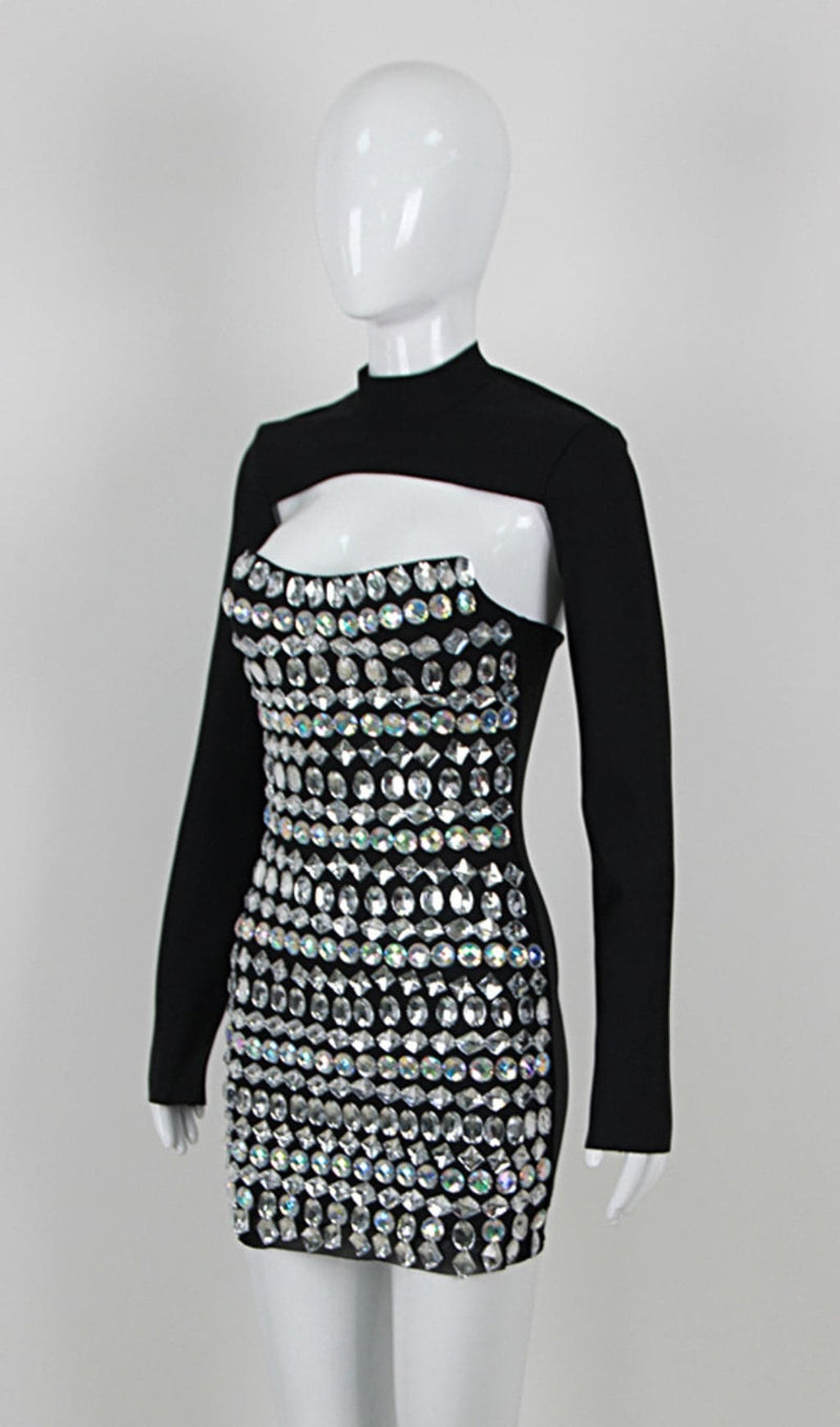 ALMIRA RHINESTONE BANDAGE DRESS WITH COVER UP-Fashionslee