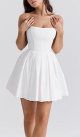 AQUAMARINE WHITE STRAPLESS MINI DRESS-Fashionslee