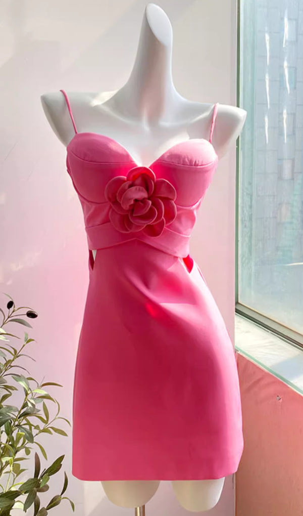 AILIE PINK FLOWER MINI DRESS-Fashionslee