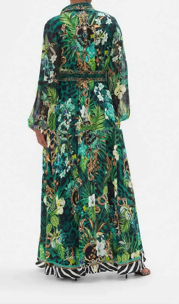 AUBRIANA GREEN PRINTED MAXI DRESS-Fashionslee
