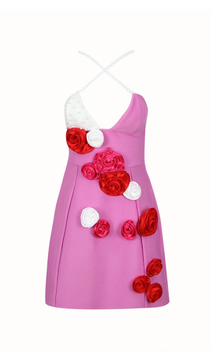 AKILI PINK BEADING FLOWER DRESS-Fashionslee