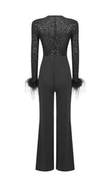 ARTY SEQUIN FEATHER JUMPSUIT-Fashionslee