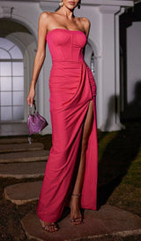 AHULANI PINK CAREW STRAPLESS RUCHED DRESS-Fashionslee