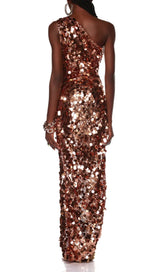 ANABELLA SEQUIN ONE-SHOULDER GOLD GOWN-Fashionslee