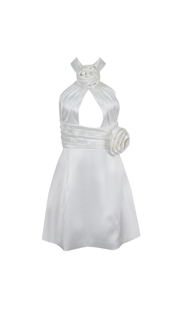 AKBAR WHITE HALTER FLOWER DRESS-Fashionslee