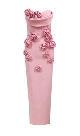 AIHE PINK STRAPLESS FLOWER BANDAGE DRESS-Fashionslee