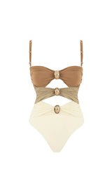 AIZA BROWN CUTOUT ONE PIECE SWIMSUIT AND SARONG-Fashionslee