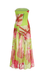 ARAVA GREEN PRINTED SLIT MAXI DRESS-Fashionslee