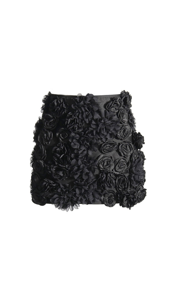 ANCHALEE BLACK FLOWER MINI SKIRT-Fashionslee
