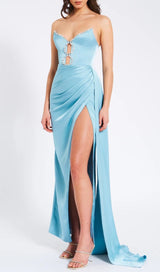 AILE BLUE SATIN CRYSTAL EMBELLISHED GOWN-Fashionslee