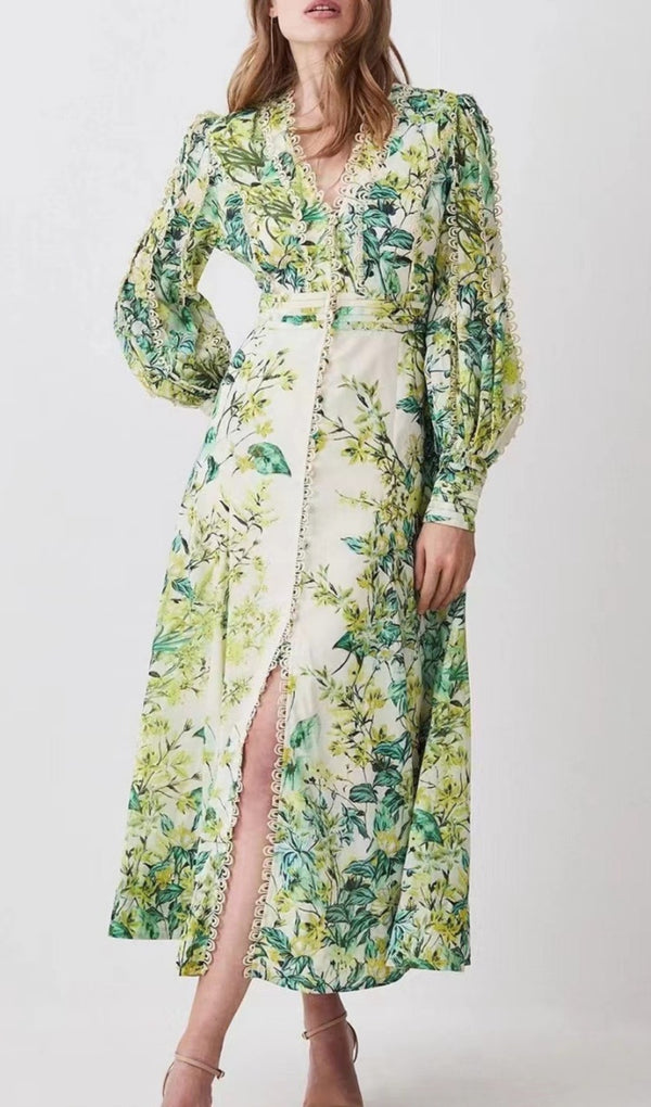 ADRASTEIA GREEN FLORAL MAXI DRESS-Fashionslee
