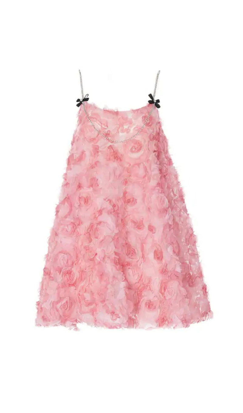 AUBELIN PINK ROSE SPAGHETTI STRAP DRESS-Fashionslee