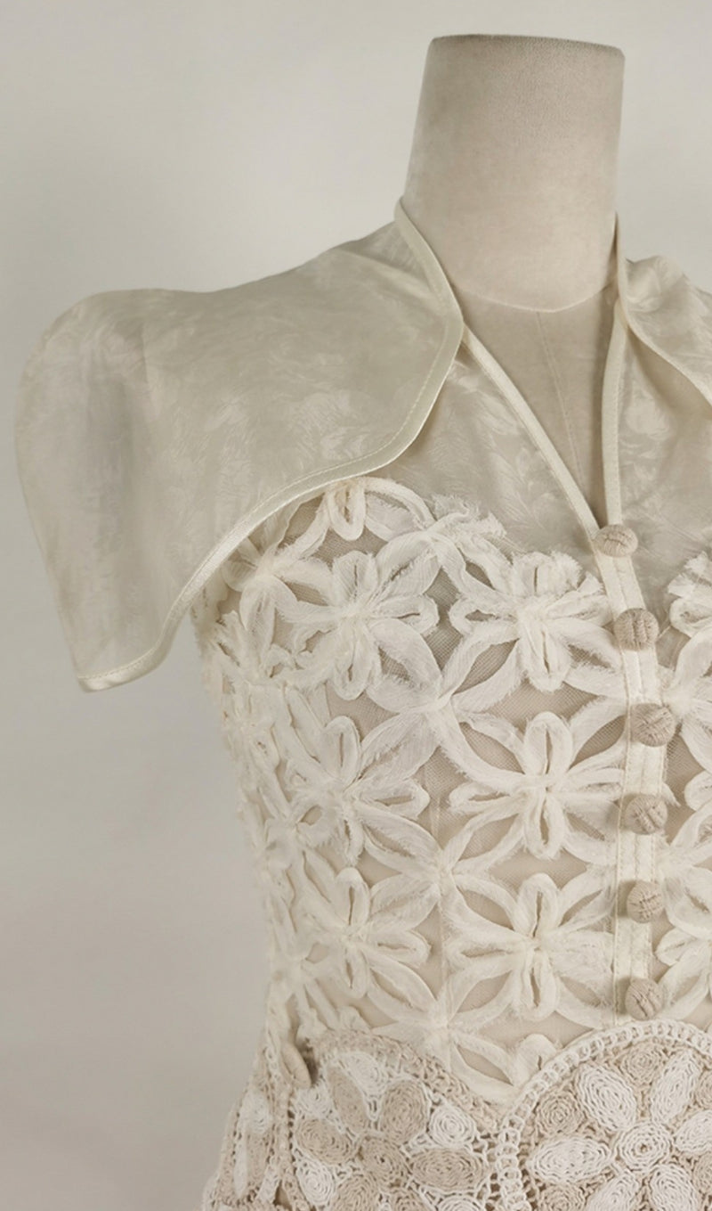 AMADIKA WHITE SHAWL-DESIGN LACE DRESS-Fashionslee