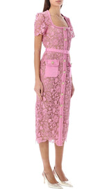 ANNA PINK GUIPURE LACE MIDI DRESS-Fashionslee