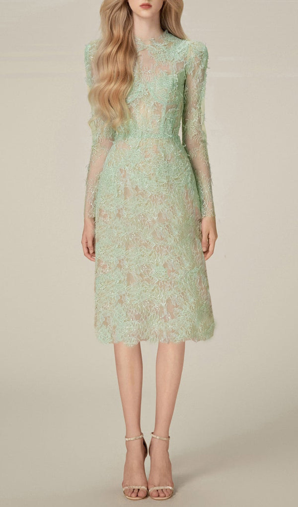 AVRIL SEQUIN EMBROIDERED LACE MIDI DRESS-Fashionslee