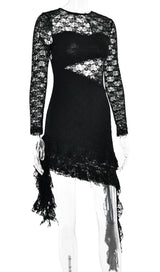 AKI BLACK RUFFLE LACE DRESS-Fashionslee