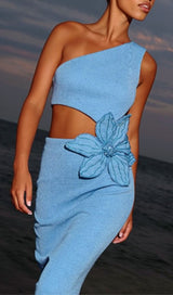 ALIYAH BLUE FLOWER BANDAGE MIDI DRESS-Fashionslee