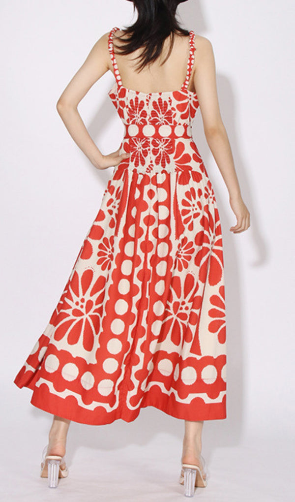 ASATIRA RED PRINTED MAXI DRESS-Fashionslee