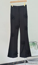 ACEDIA BLACK STEREO FLOWER MID-RISE PANTS-Fashionslee