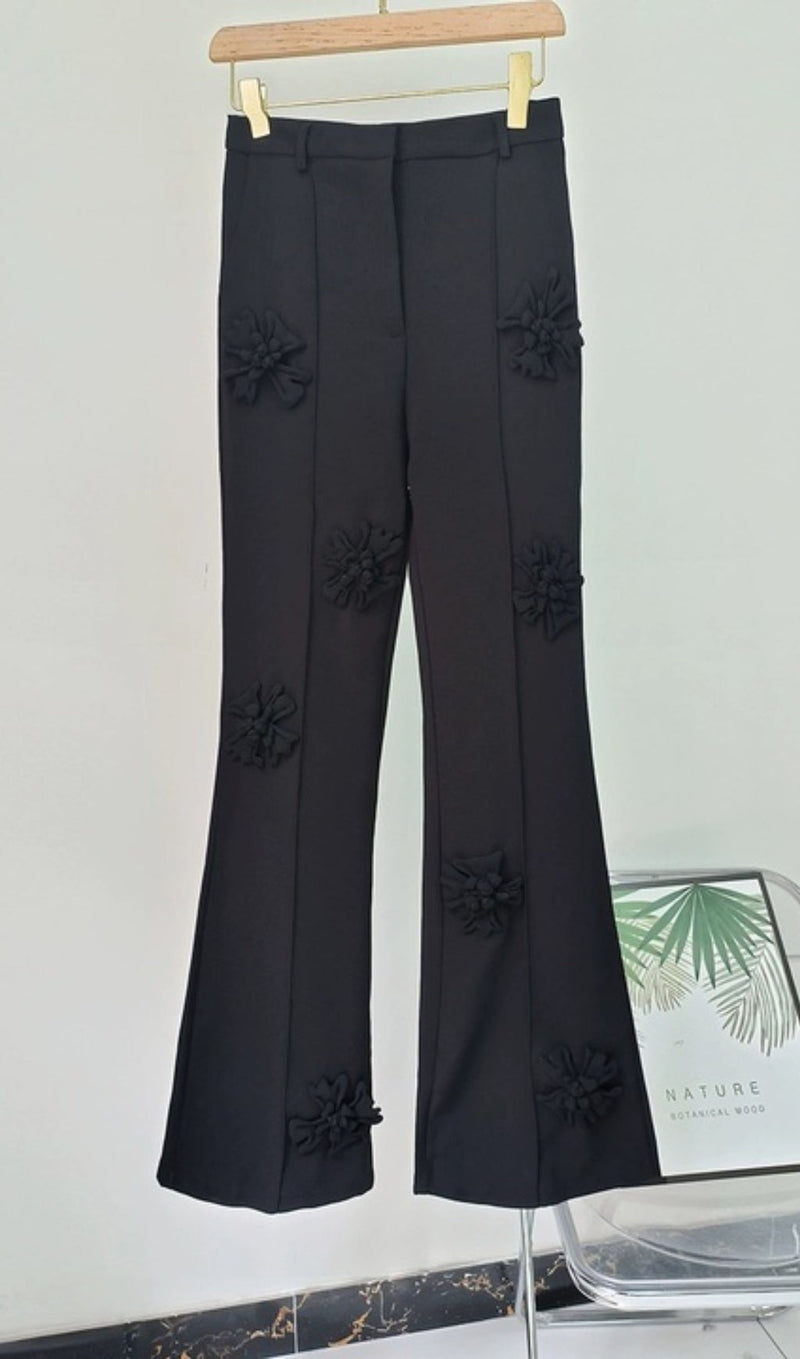 ACEDIA BLACK STEREO FLOWER MID-RISE PANTS-Fashionslee