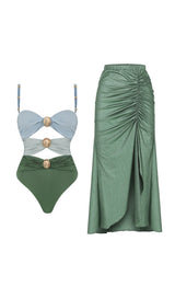 AIZA GREEN CUTOUT ONE PIECE SWIMSUIT AND SARONG-Fashionslee
