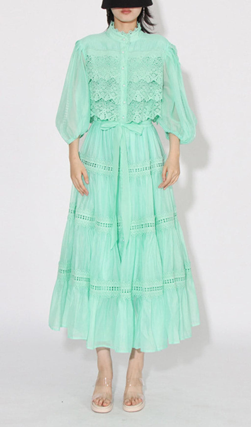 ASTREA PUFF SLEEVE EMBROIDERY MAXI DRESS-Fashionslee