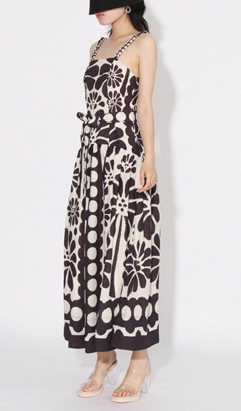 ASATIRA BLACK PRINTED MAXI DRESS-Fashionslee