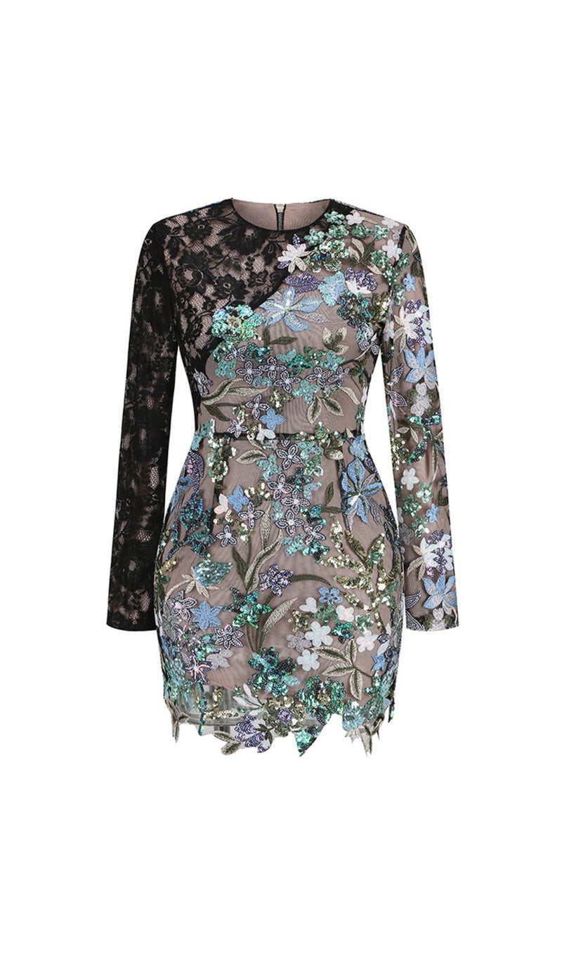 ASMAA LACE SEQUIN FLORAL DRESS-Fashionslee