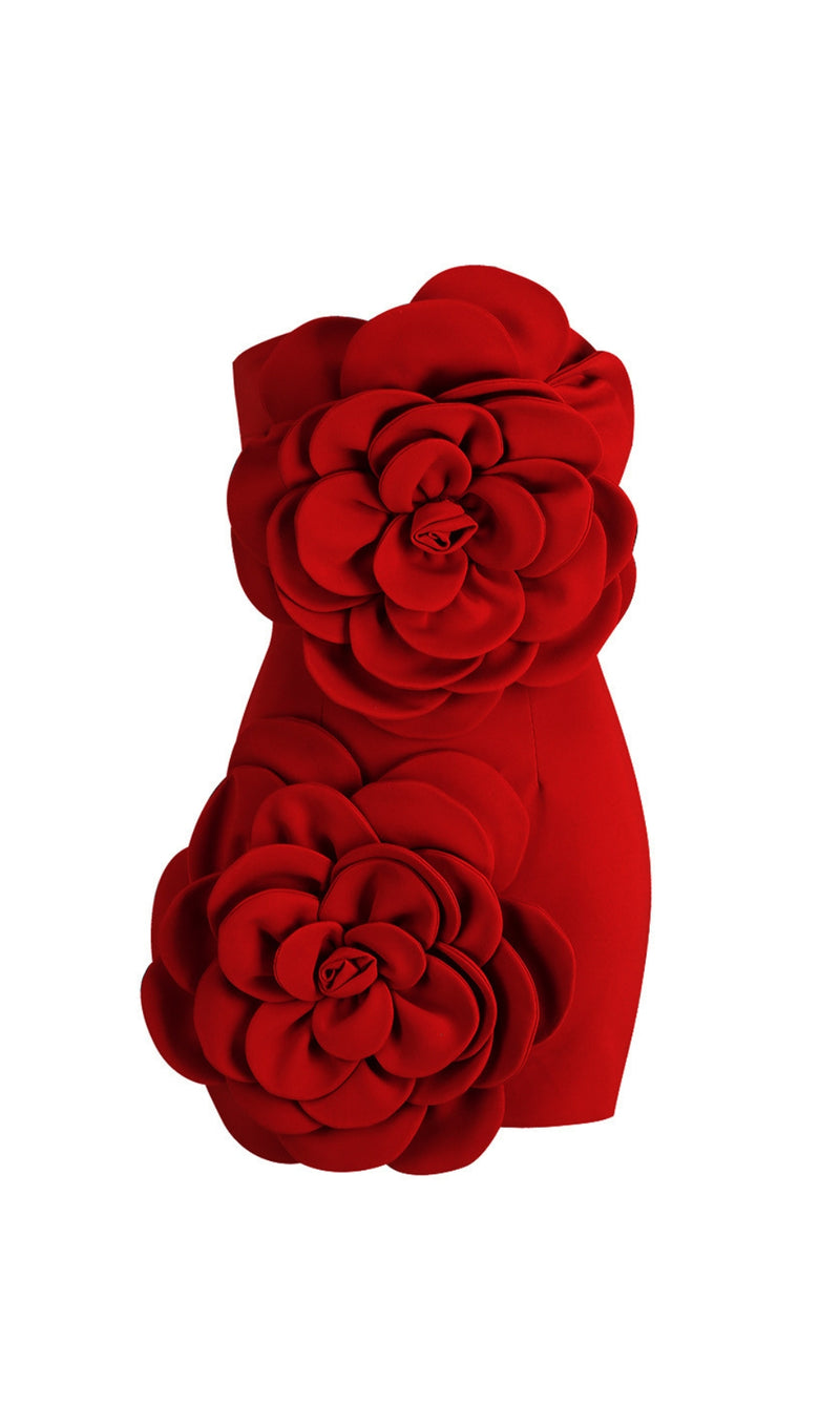 ANNABETH RED FLOWER BIND MINI DRESS-Fashionslee