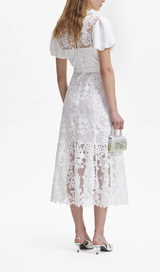 ABISHAG WHITE LACE DIAMANTE MIDI DRESS-Fashionslee