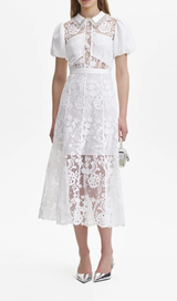 ABISHAG WHITE LACE DIAMANTE MIDI DRESS-Fashionslee