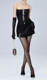 ALEDA BLACK STRAPLESS PIN DRESS-Fashionslee