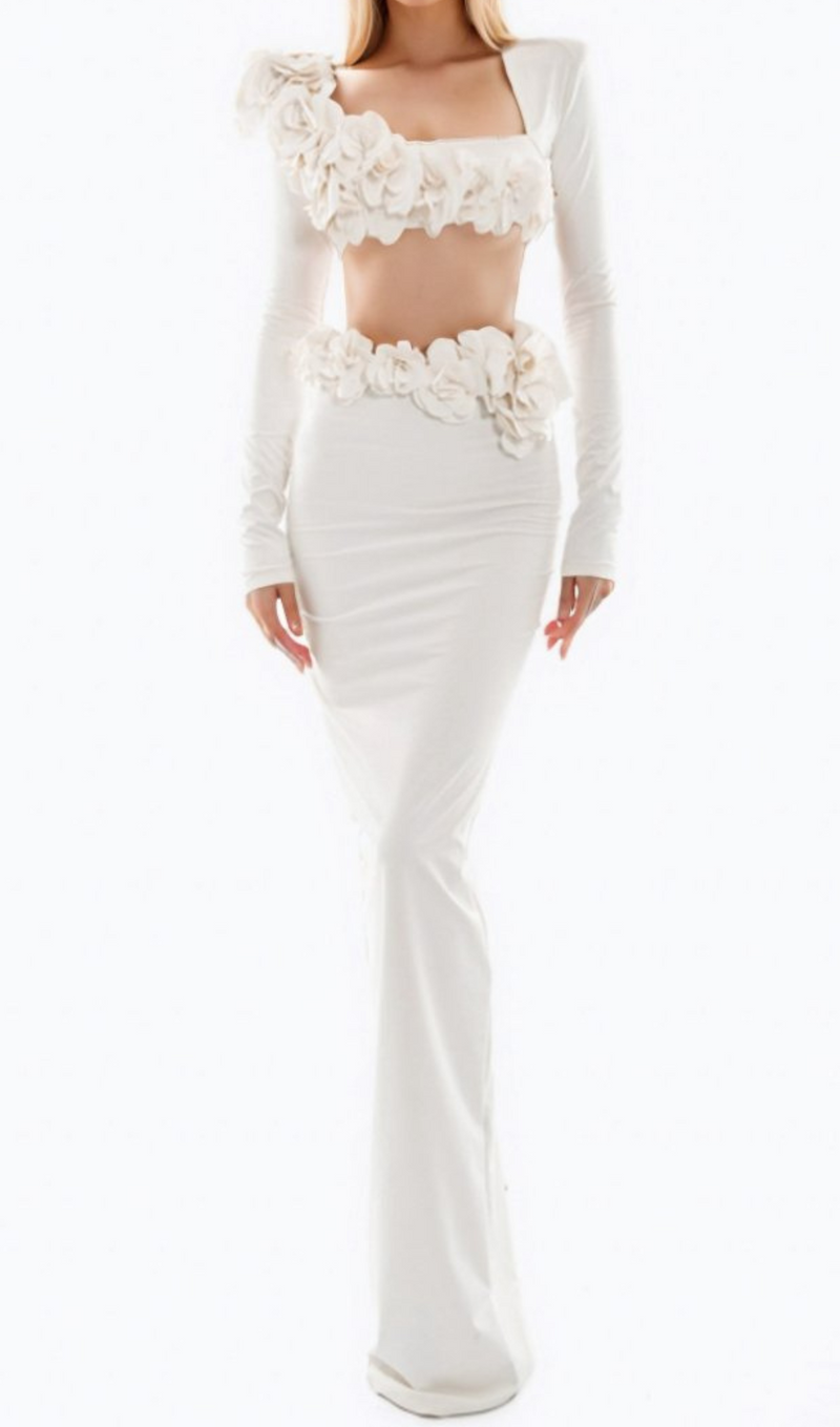 ALAMEDA WHITE EMBELLISHED FLORAL SET-Fashionslee