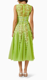 AUDRIANNA GREEN EMBROIDERY MESH MIDI DRESS-Fashionslee