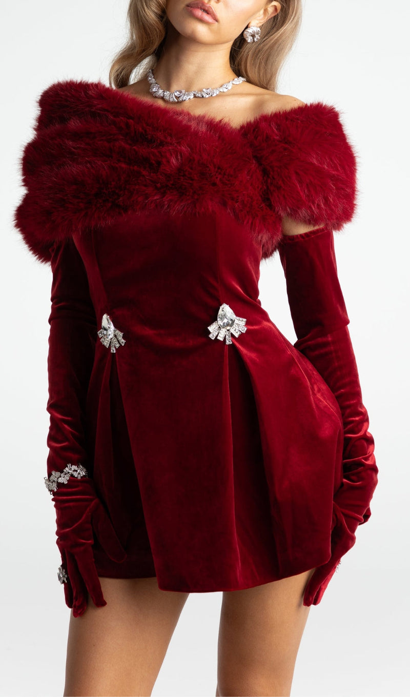 AINHOA RED VELVET MINI DRESS-Fashionslee