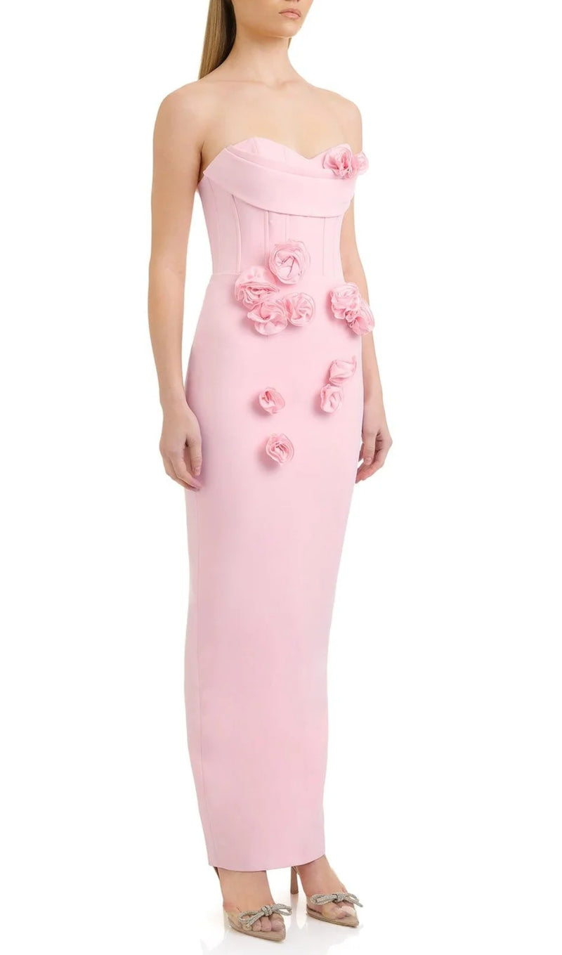 AIHE PINK STRAPLESS FLOWER BANDAGE DRESS-Fashionslee