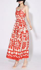 ASATIRA RED PRINTED MAXI DRESS-Fashionslee