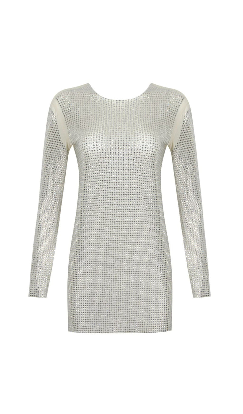 AADHYA LONG SLEEVE CRYSTAL DRESS-Fashionslee