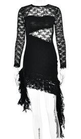 AKI BLACK RUFFLE LACE DRESS-Fashionslee