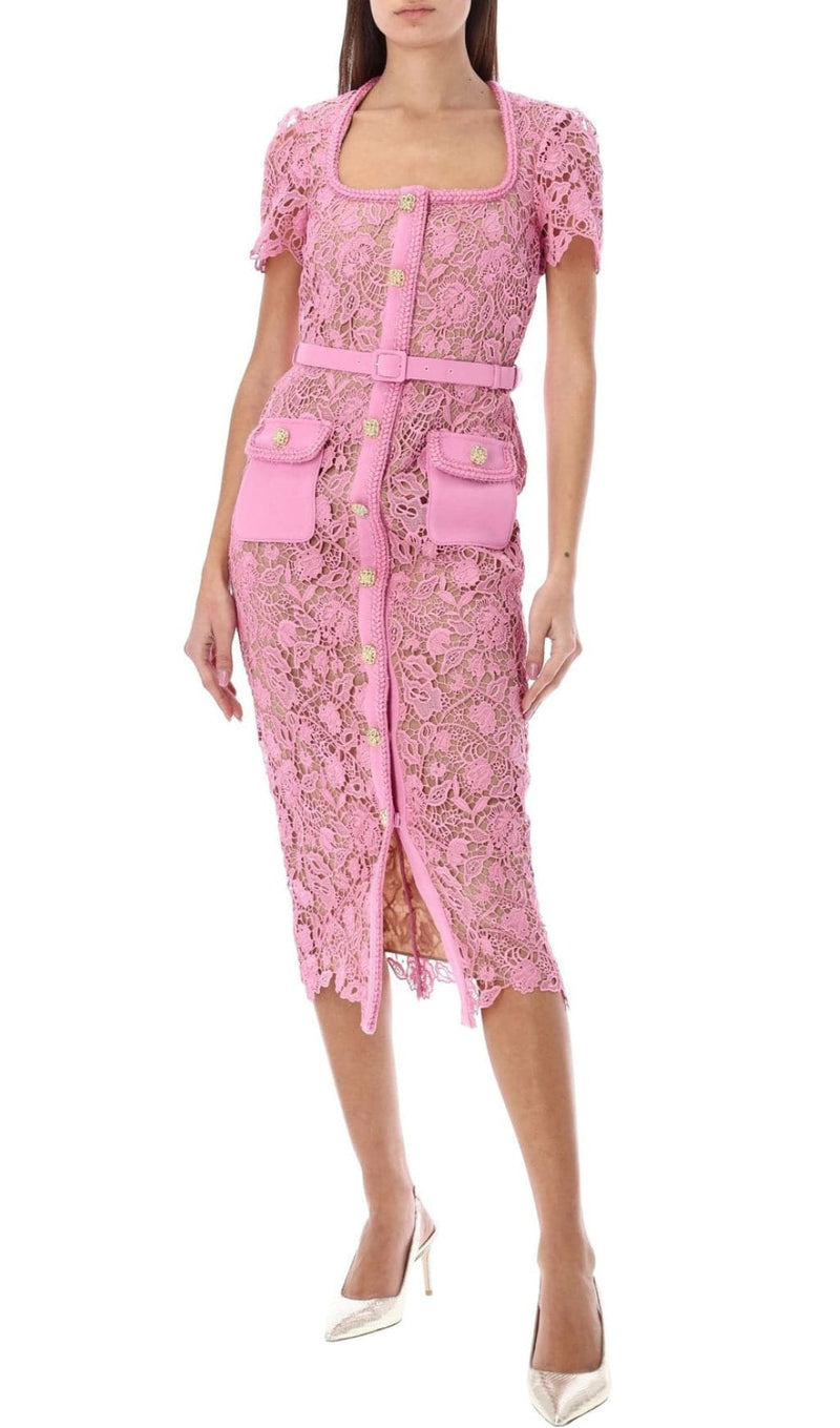 ANNA PINK GUIPURE LACE MIDI DRESS-Fashionslee