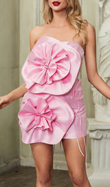 ACHLYS PINK FLOWER BIND MINI DRESS-Fashionslee