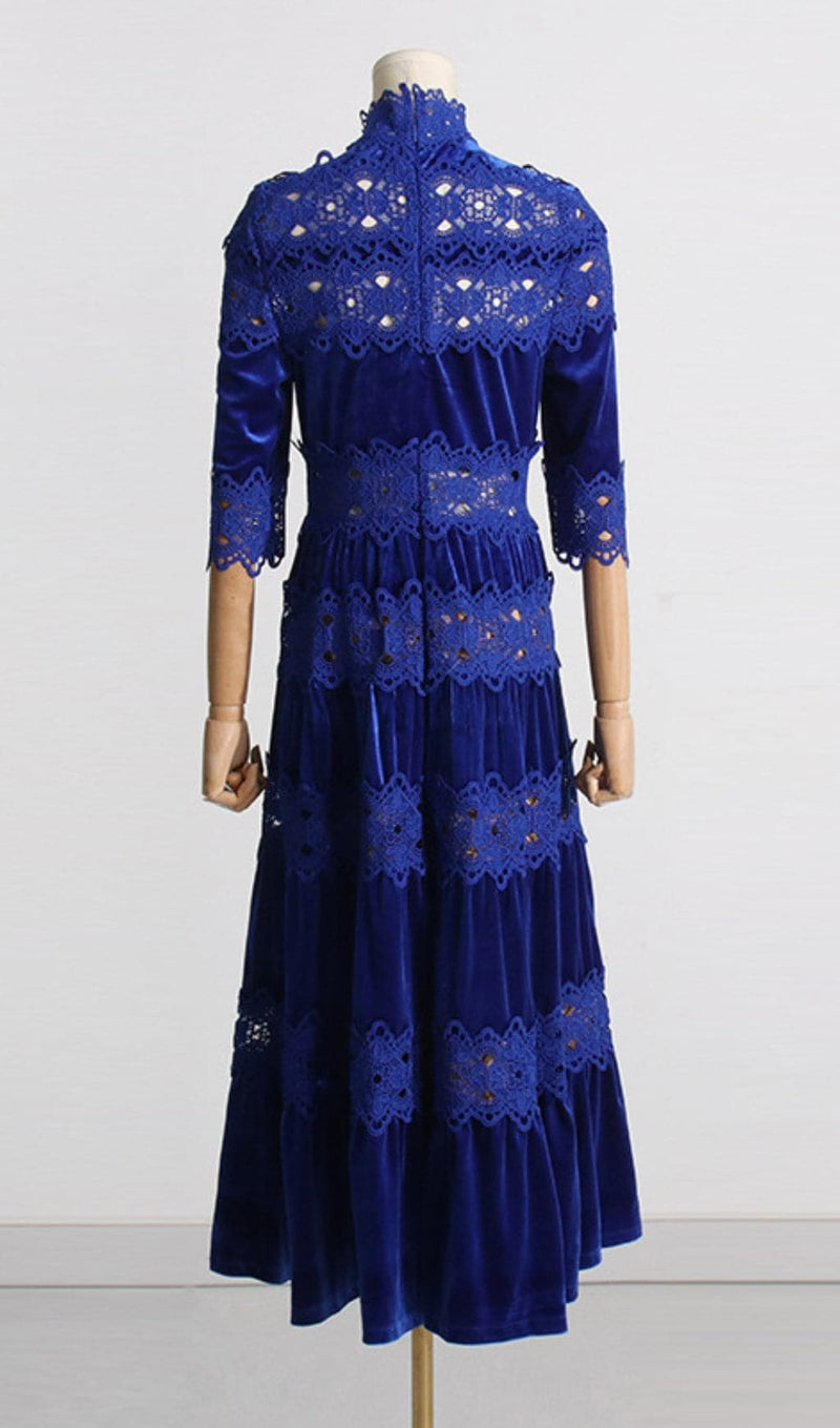 AMADI BLUE CUTOUT LONG SLEEVE DRESS-Fashionslee