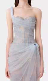 ANANDI BLUE MESH CORSET MAXI DRESS-Fashionslee