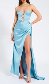 AILE BLUE SATIN CRYSTAL EMBELLISHED GOWN-Fashionslee