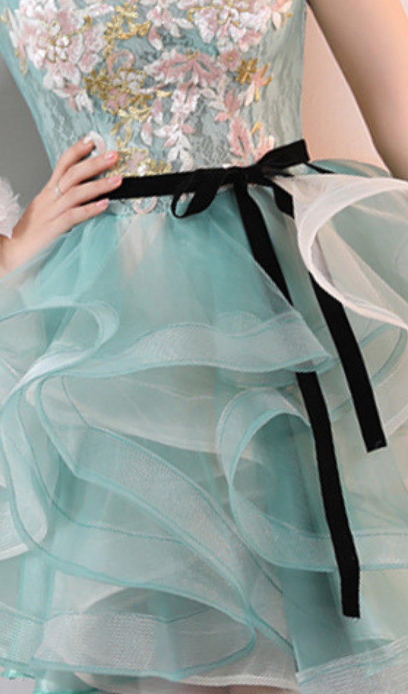 ANEKO FLOWER SEQUIN MINI DRESS-Fashionslee