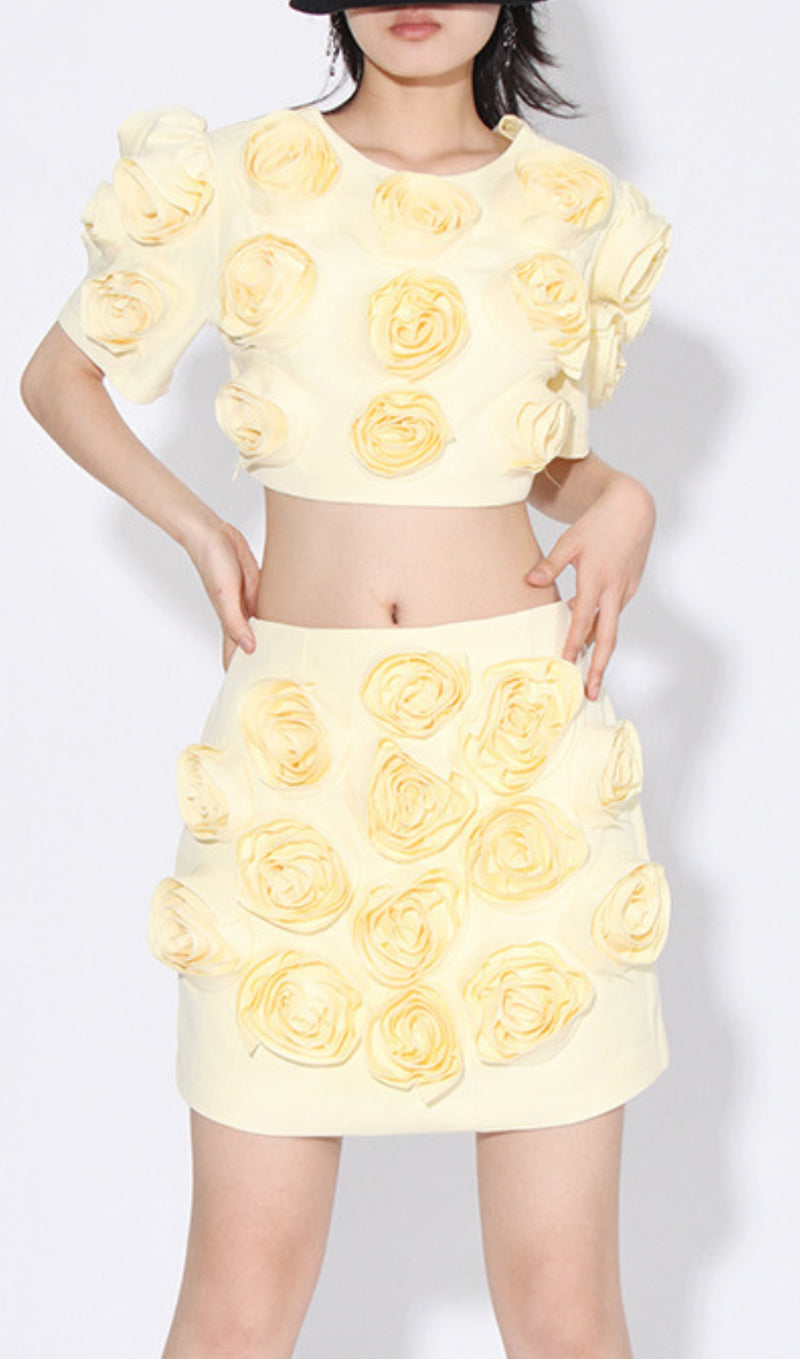 ASTORIA YELLOW FLOWER SKIRT SET-Fashionslee