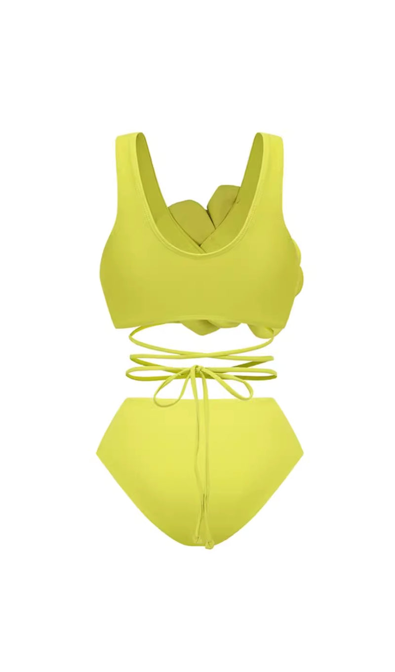 ABRAR GREEN 3D FLOWER BIKINI SET-Fashionslee